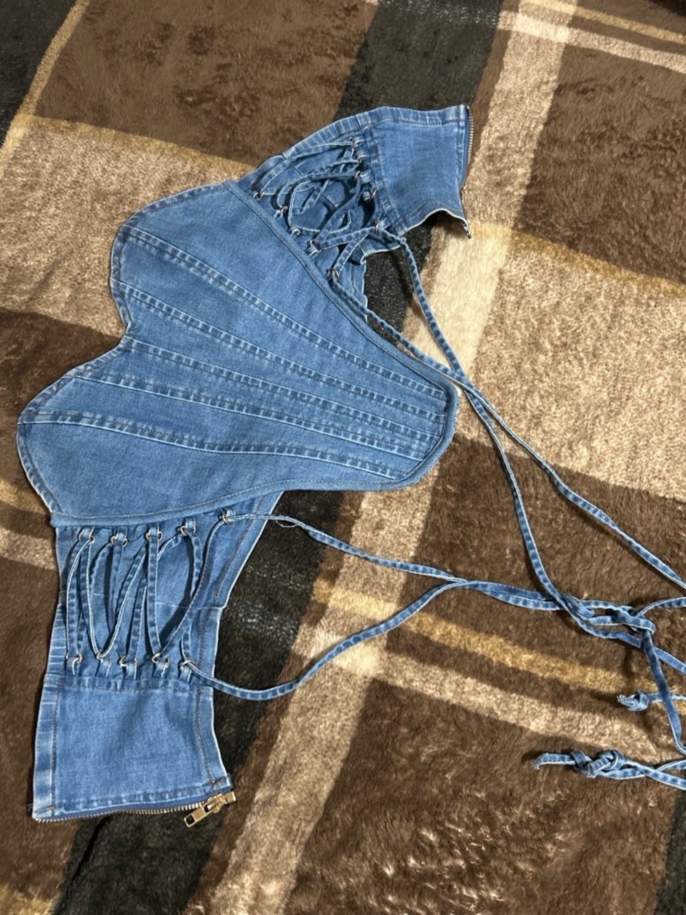 Urban Outfitters Blue Denim Asymmetrical Lace-Up Dress